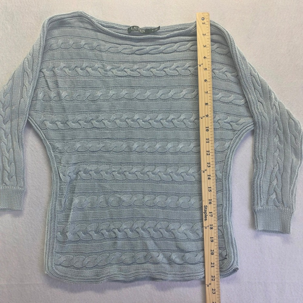 Lauren Ralph Lauren Blue Cable Knit Boat Neck Dolman Sweater S Cotton Viscose - Picture 5 of 7